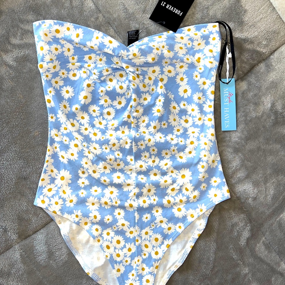 nwt forever 21 blue floral strapless bodysuit